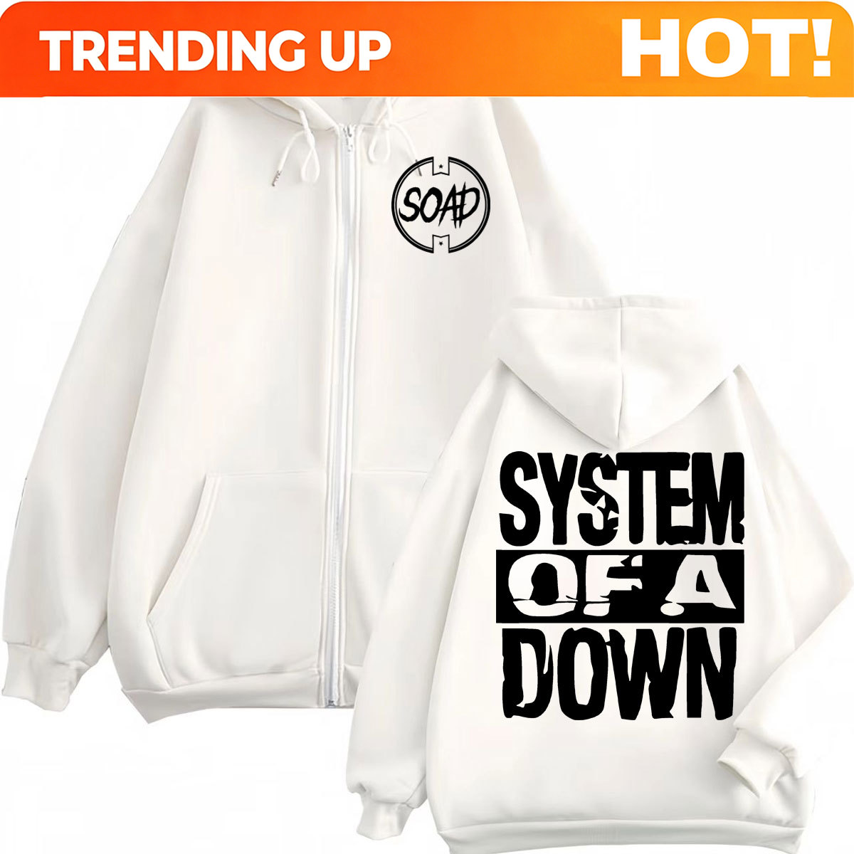 Mens Fashion Zip Up Hoodies - Rock Band System of A Down
