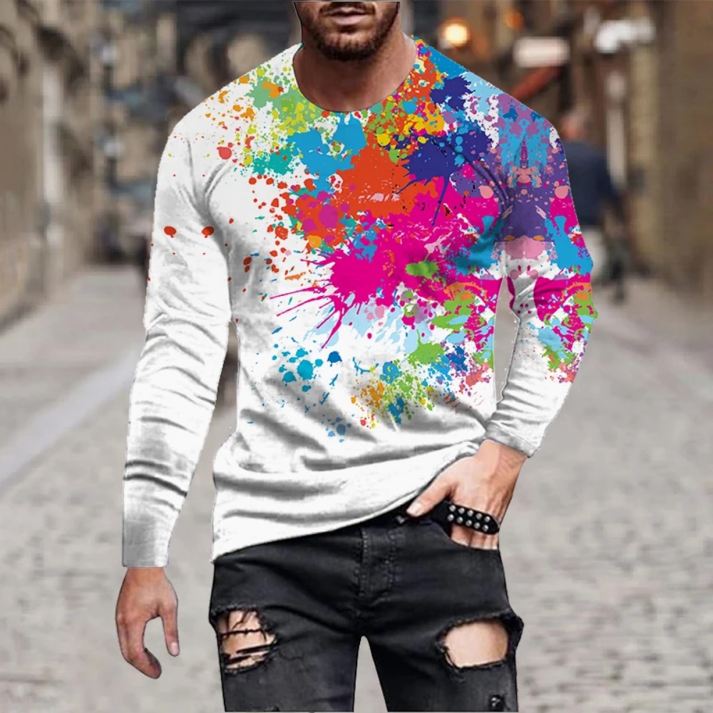 Men Rainbow Paint Splash 3D Pr - Men'S Fashion T Shirts 评论和价格