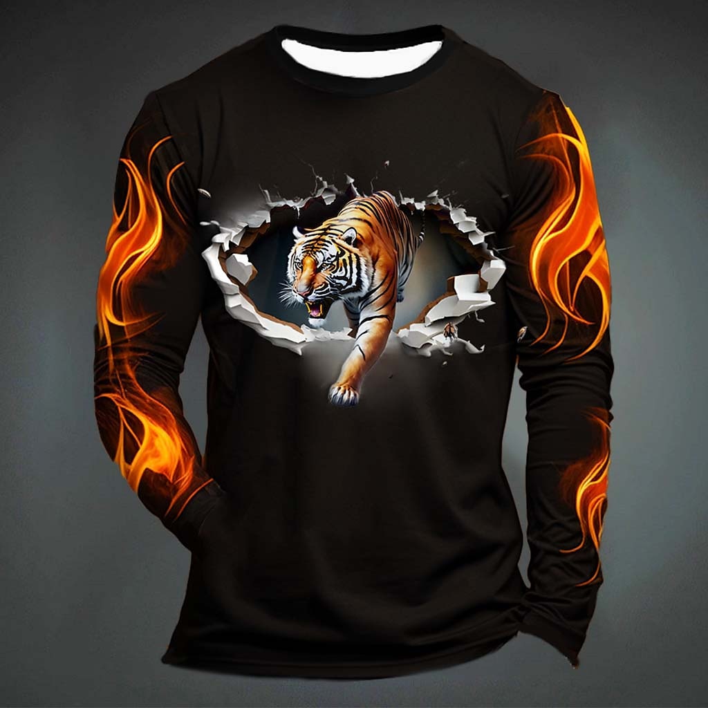 Funny Tiger Print T Shirt For  - Mens Fashion Clothes 评论和价格